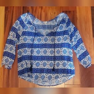 Blue Geometric Patterned Women's Top
